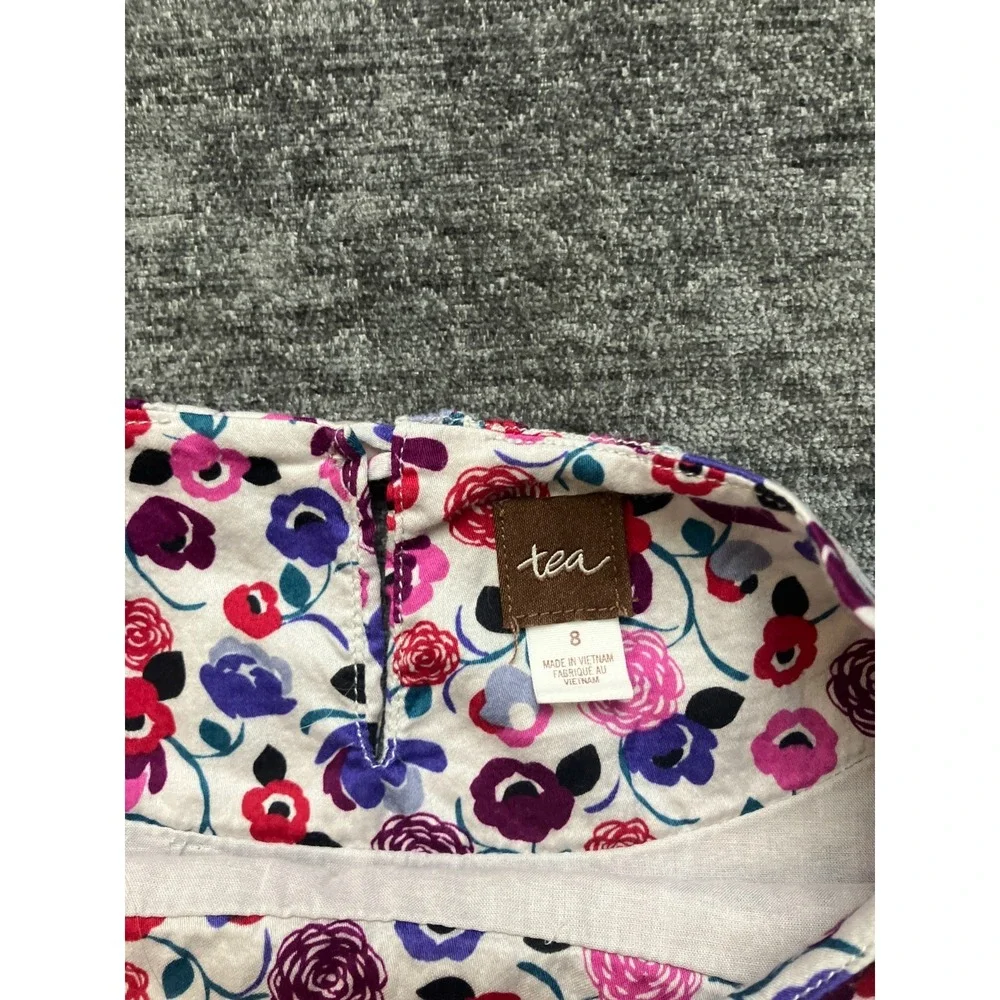 Tea Collection Mini Dress‎ Girls 8 Multicolor Floral Ruffle Sleeve Keyhole Back